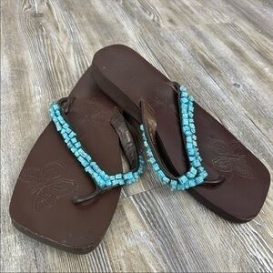 Yellow Box Dawn Turquoise Beaded Flip Flop Sandals